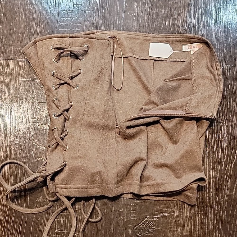 Luxxel Mocha Suede Lace-up Shorts - Picture 12 of 16